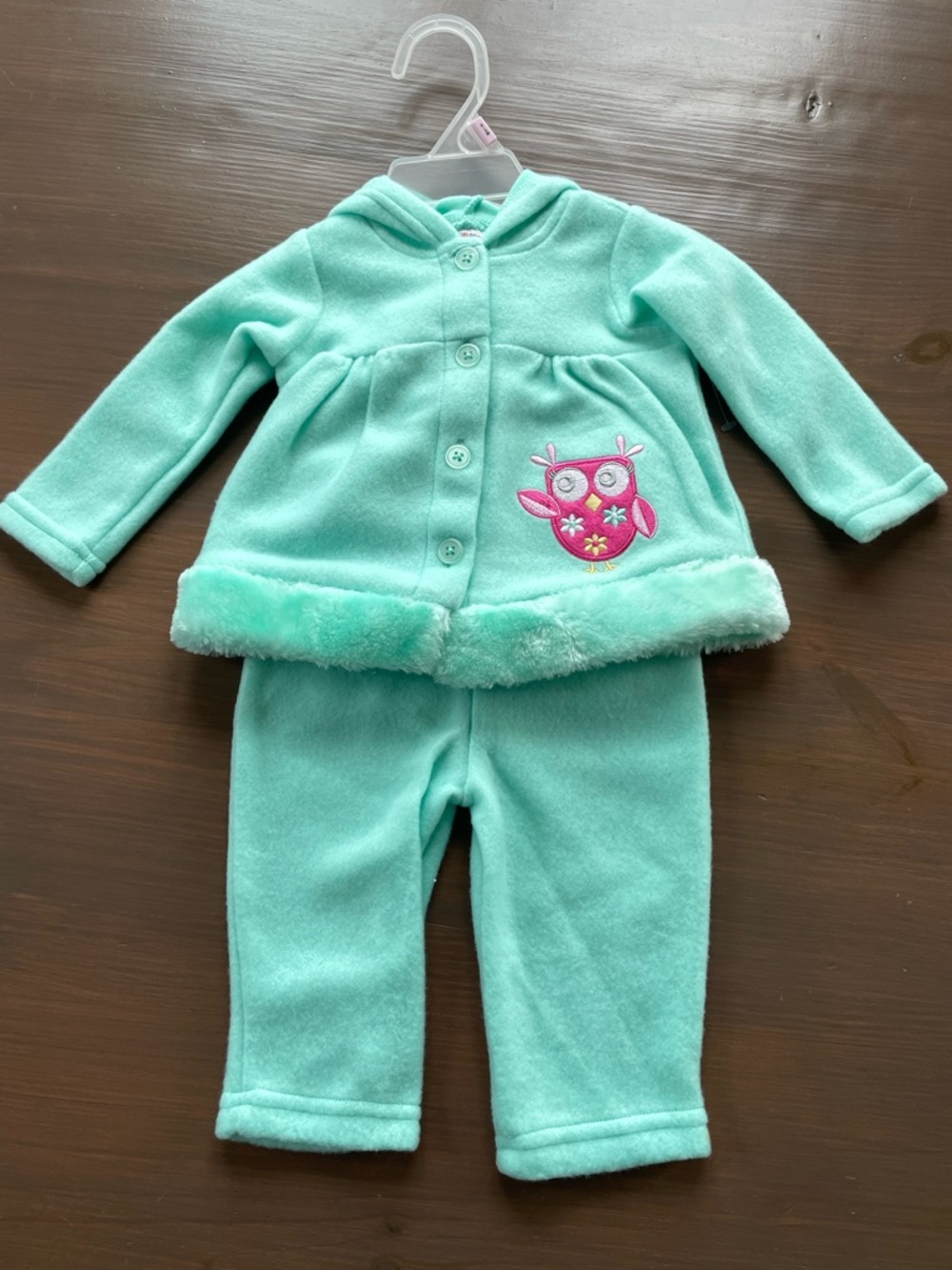 NWT Swiggles 2pc Fleece Button Up Hoodie and Pants Set with Owl Embroidery 0-3M